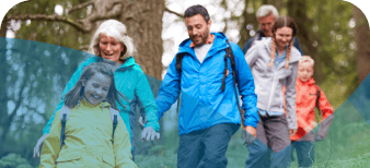Family going on a hike in rain jackets