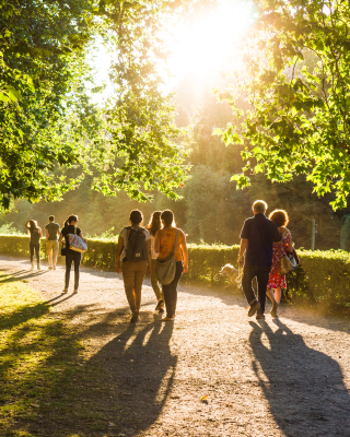 People walking in the garden