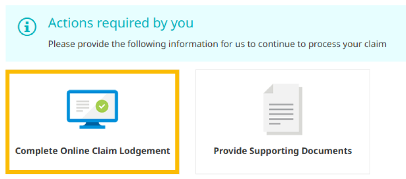Complete Online Claim Lodgement interactive link state
